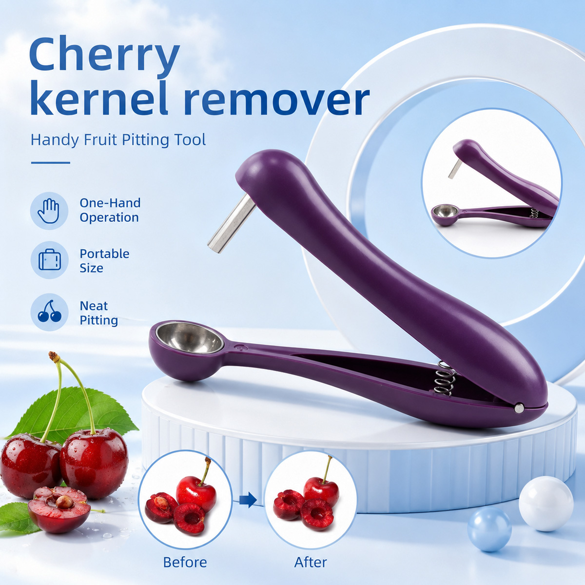 Kitchen Baking Tools - Descorazonador de cerezas y aceitunas manual,